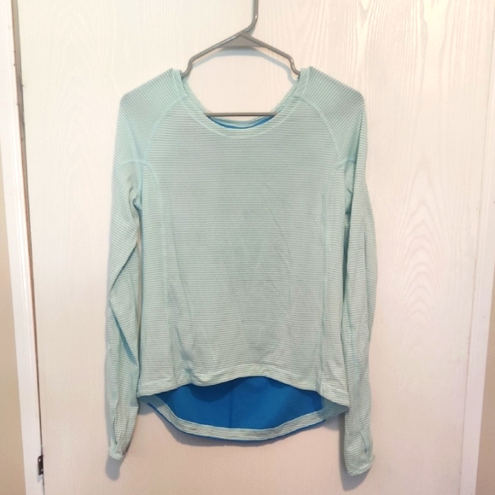 Lululemon Athletica Asymmetrical Green and Blue Long Sleeve Blouse